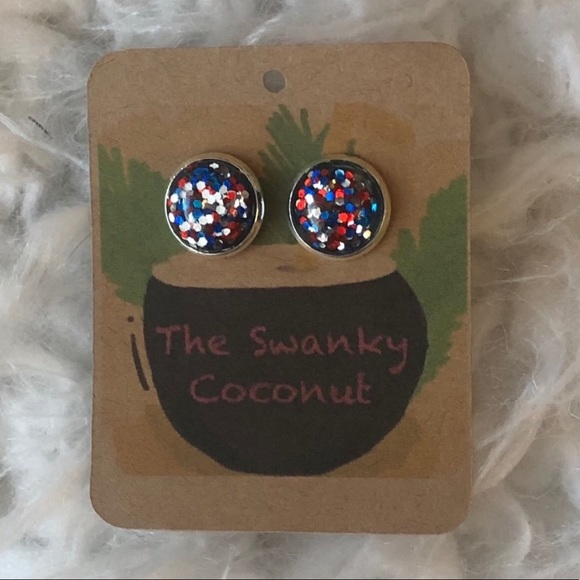 ๐HP๐ Patriotic Red & Blue Glitter Stud Earrings - Picture 2 of 3